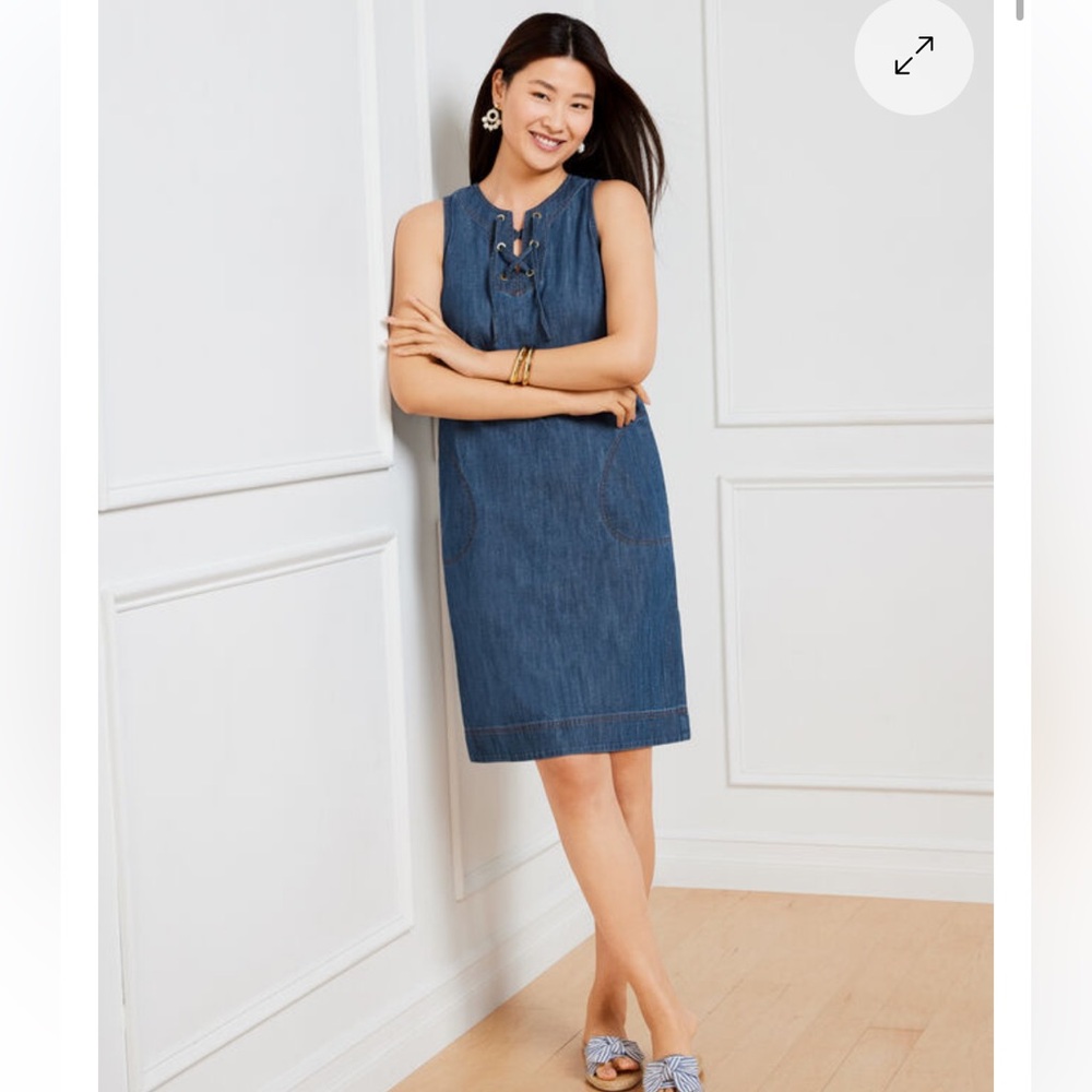 Talbots Denim Lace Up Shift Dress - Picture 2 of 9